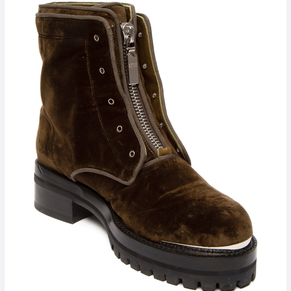 FINAL SALE‼️Alexander McQueen Velvet Zip Biker Boots Brown size 10.5 Women